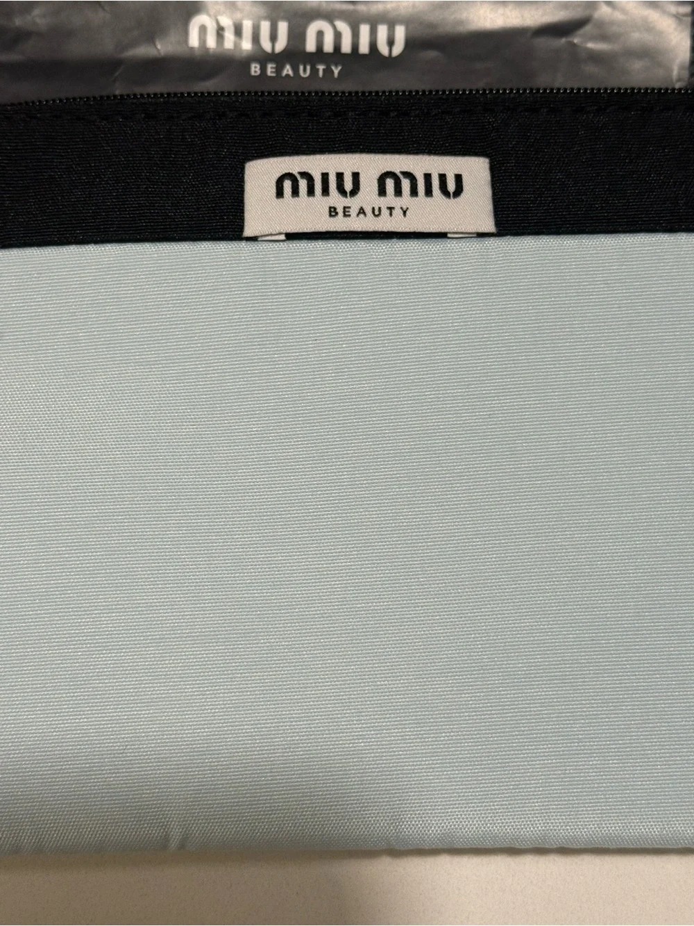 Miu Miu Black and Light Blue Chain Crossbody Pouch